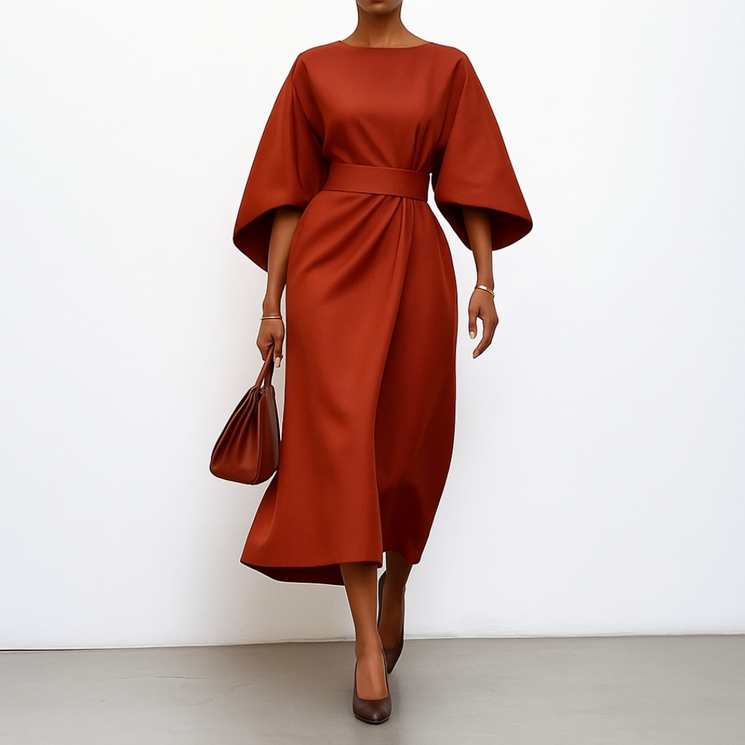 Eldra | Vestido largo con mangas murciélago y tacto satinado