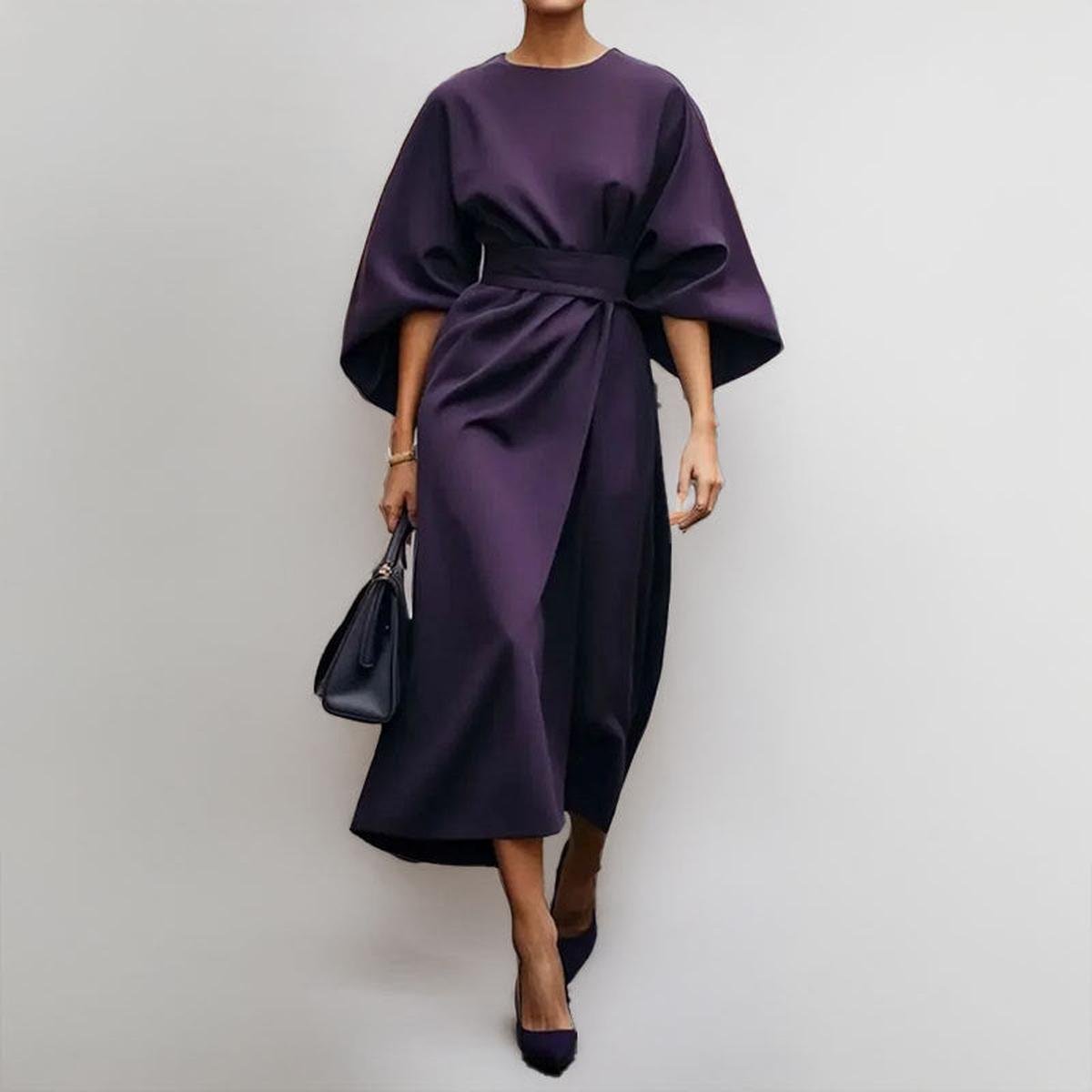 Eldra | Vestido largo con mangas murciélago y tacto satinado