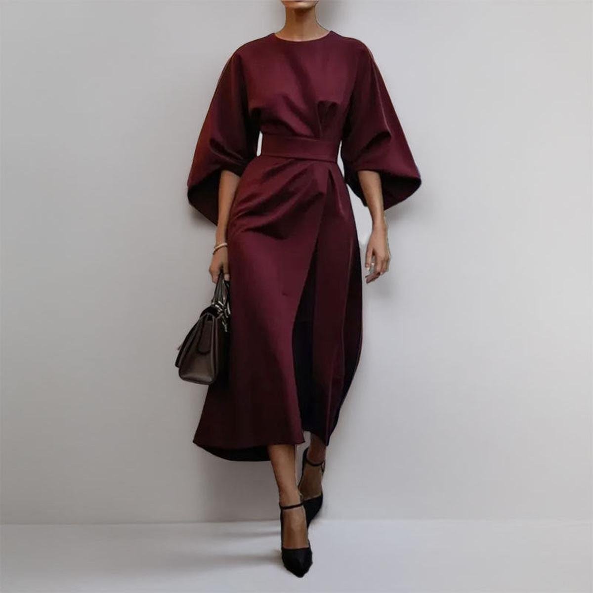 Eldra | Vestido largo con mangas murciélago y tacto satinado
