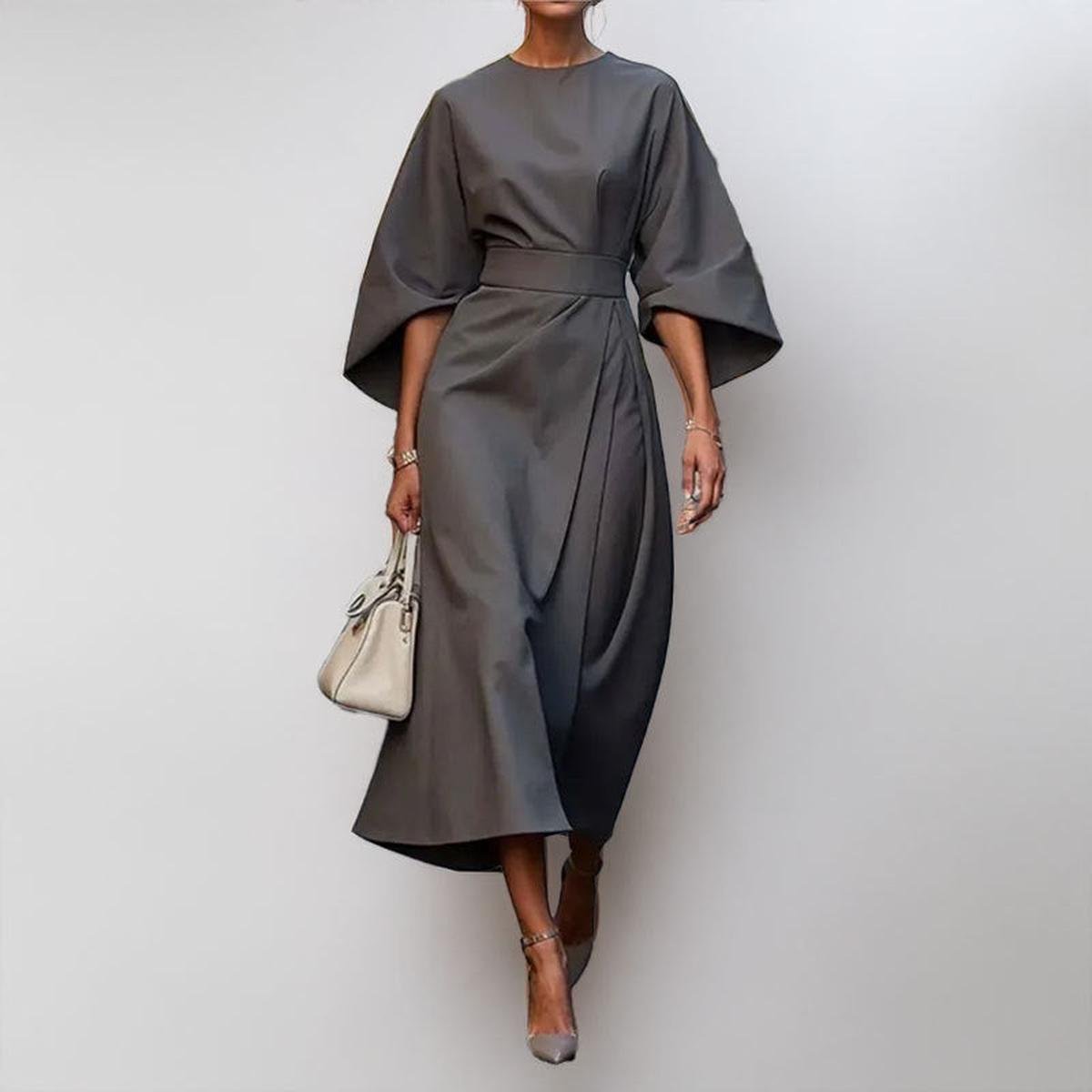 Eldra | Vestido largo con mangas murciélago y tacto satinado