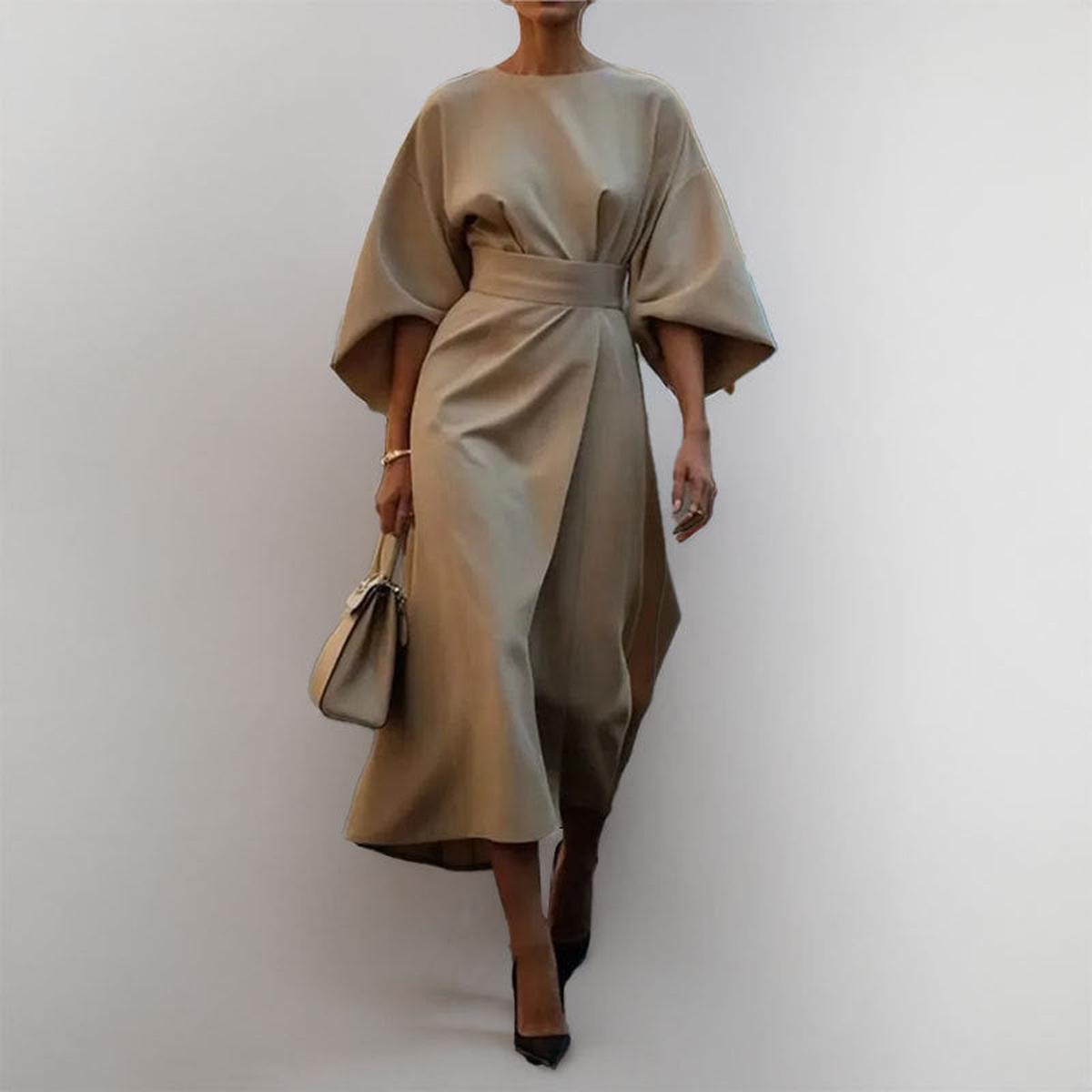 Eldra | Vestido largo con mangas murciélago y tacto satinado